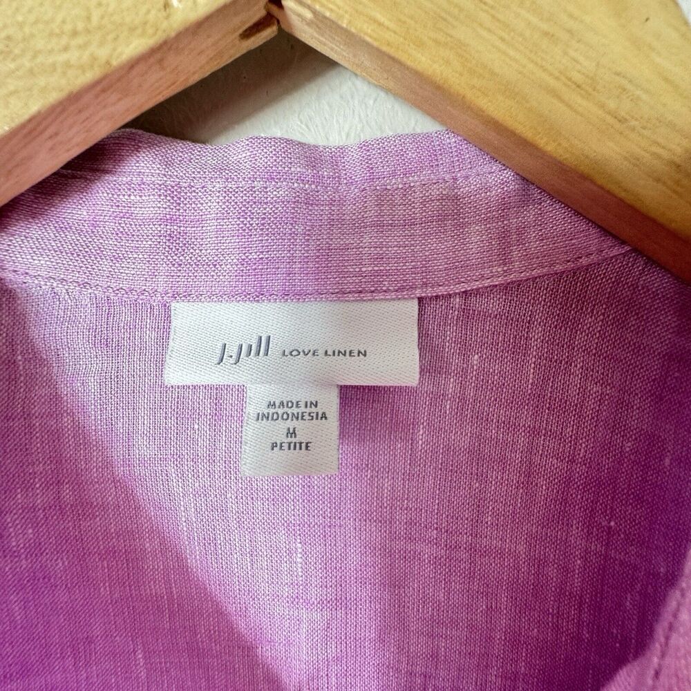 J Jill Love Linen Womens MP Purple Pink Pull Over Tunic Pocket Roll Tab Top - Picture 2 of 8